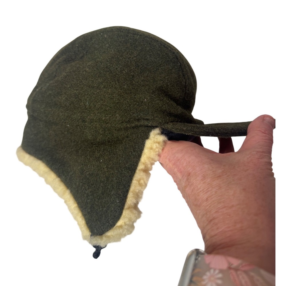 Filson Double Mackinaw Cap Olive Green Wool Shearling Ear Flap Hat Mens XL